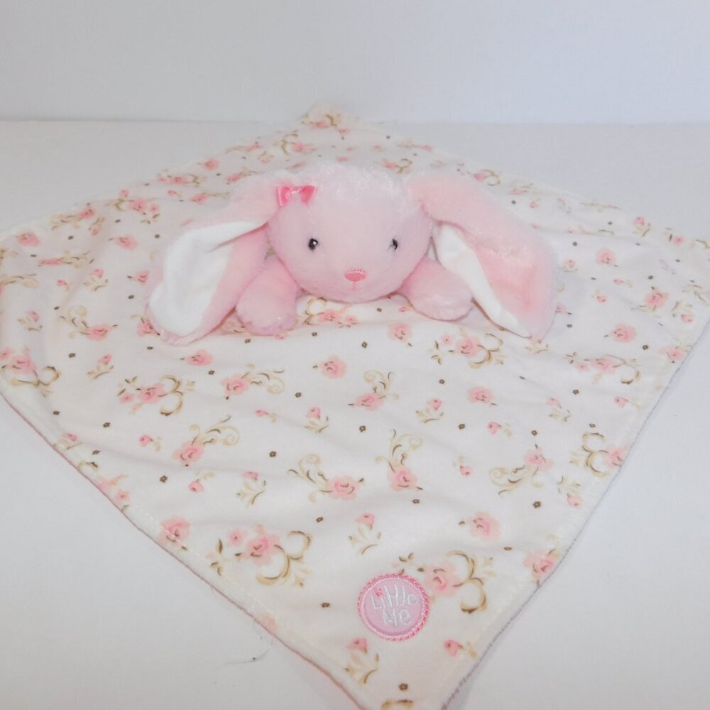Little Me Pink Bunny Rose Floral Security Blanket Plush Baby Lovey Rabbit nunu - Picture 6 of 8